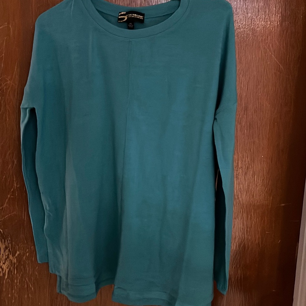 Serena Williams Statement piece light sweater teal new long Top xs roomy